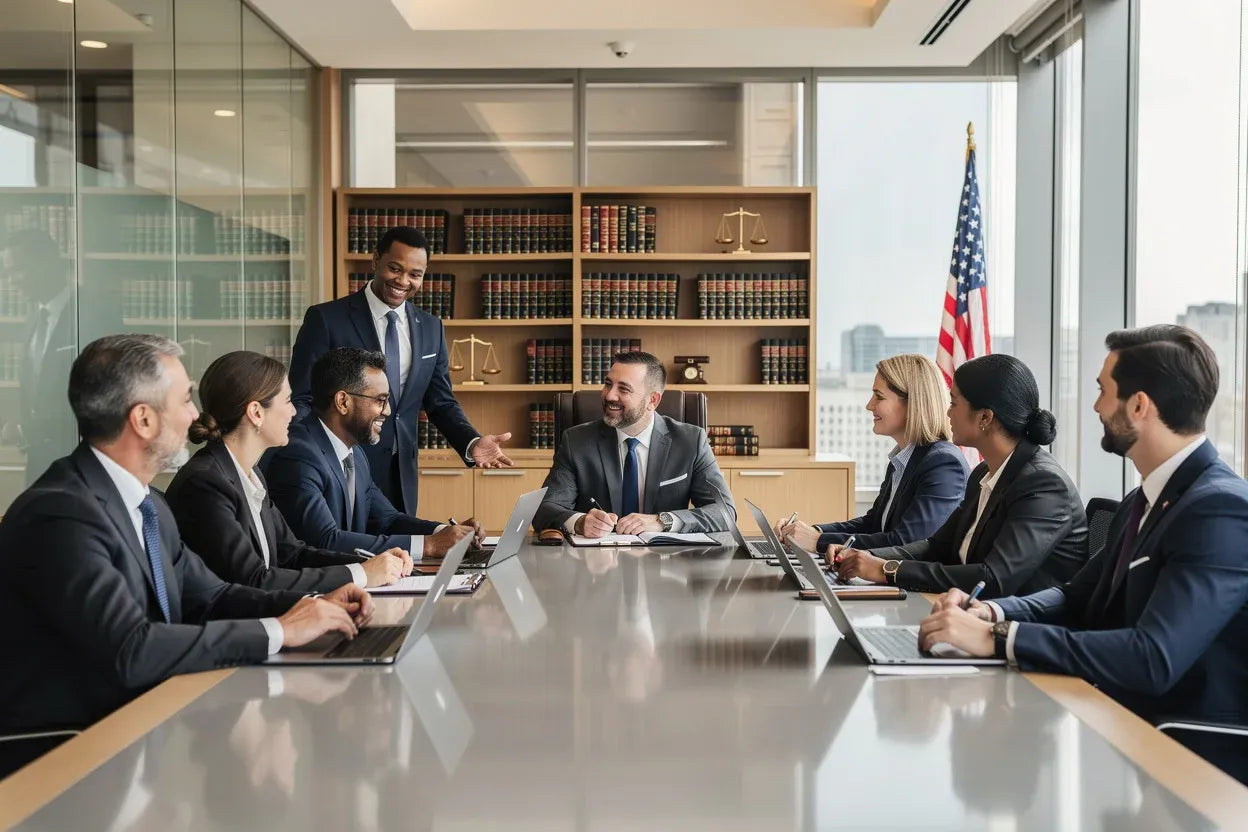 Law firm team in a conference room